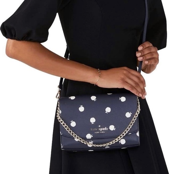 Kate Spade Carson Orchard Toss Blue Apple Print Convertible Crossbody Handbag 🍎 - Picture 3 of 15